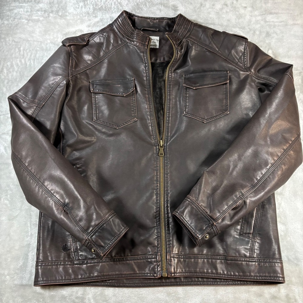 Cody James Brown Faux Leather Western Moto Jacket Faux Fur Lined Medium M